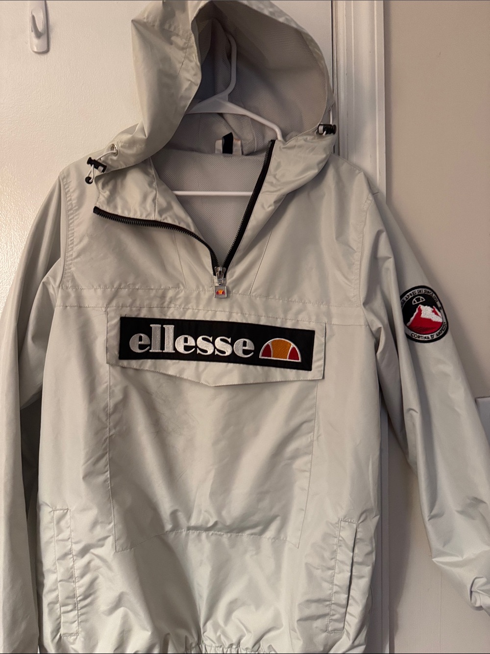 ellesse Light Gray Hooded Pullover Anorak with Logo Patch